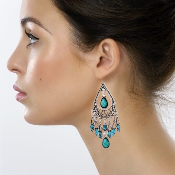 BRAND NEW/HANDMADE BY ME Sterling Silver & Teal Glass Beaded Chandelier Earrings - Picture 3 of 8